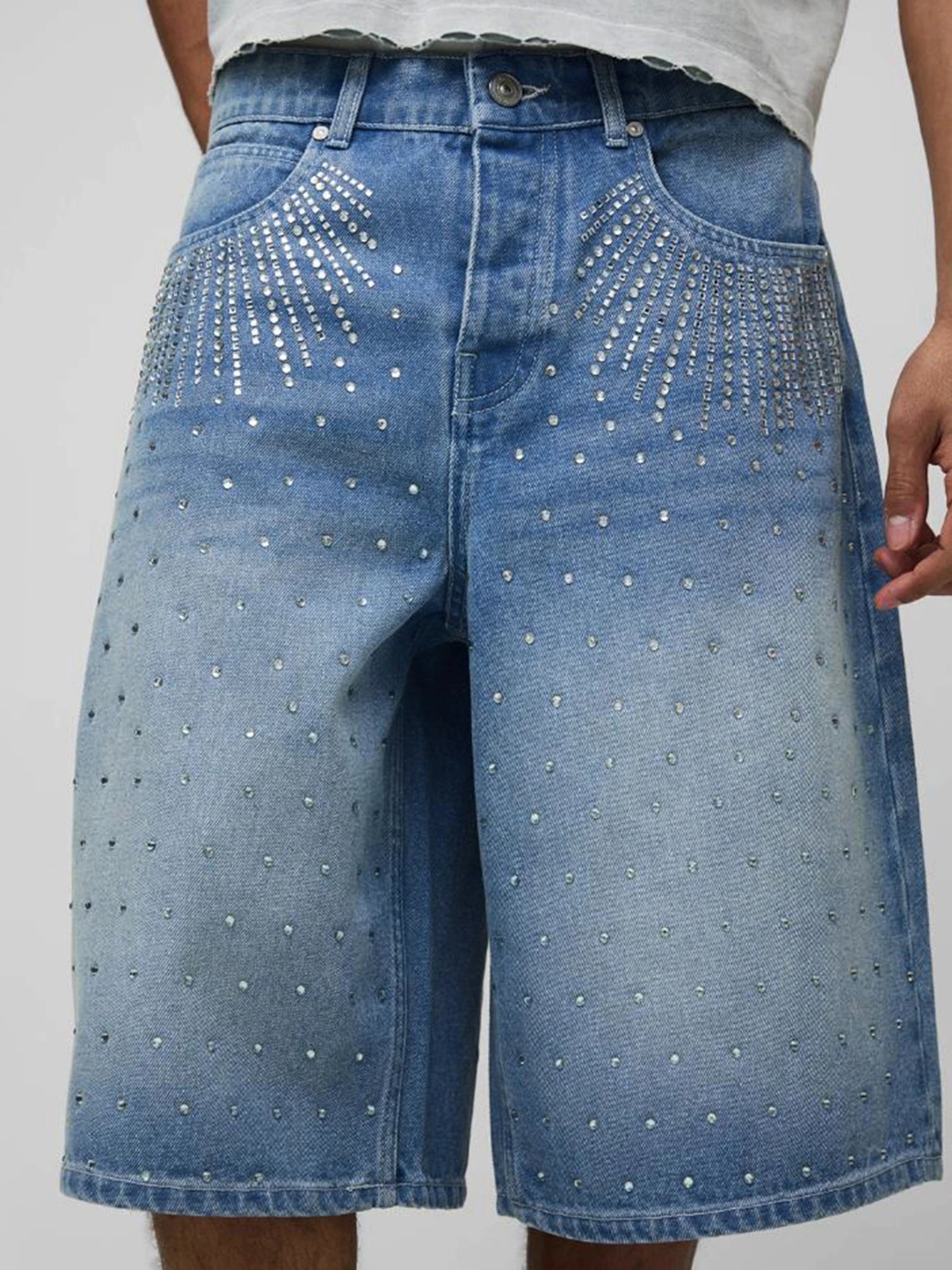 Distressed Denim Knee Shorts